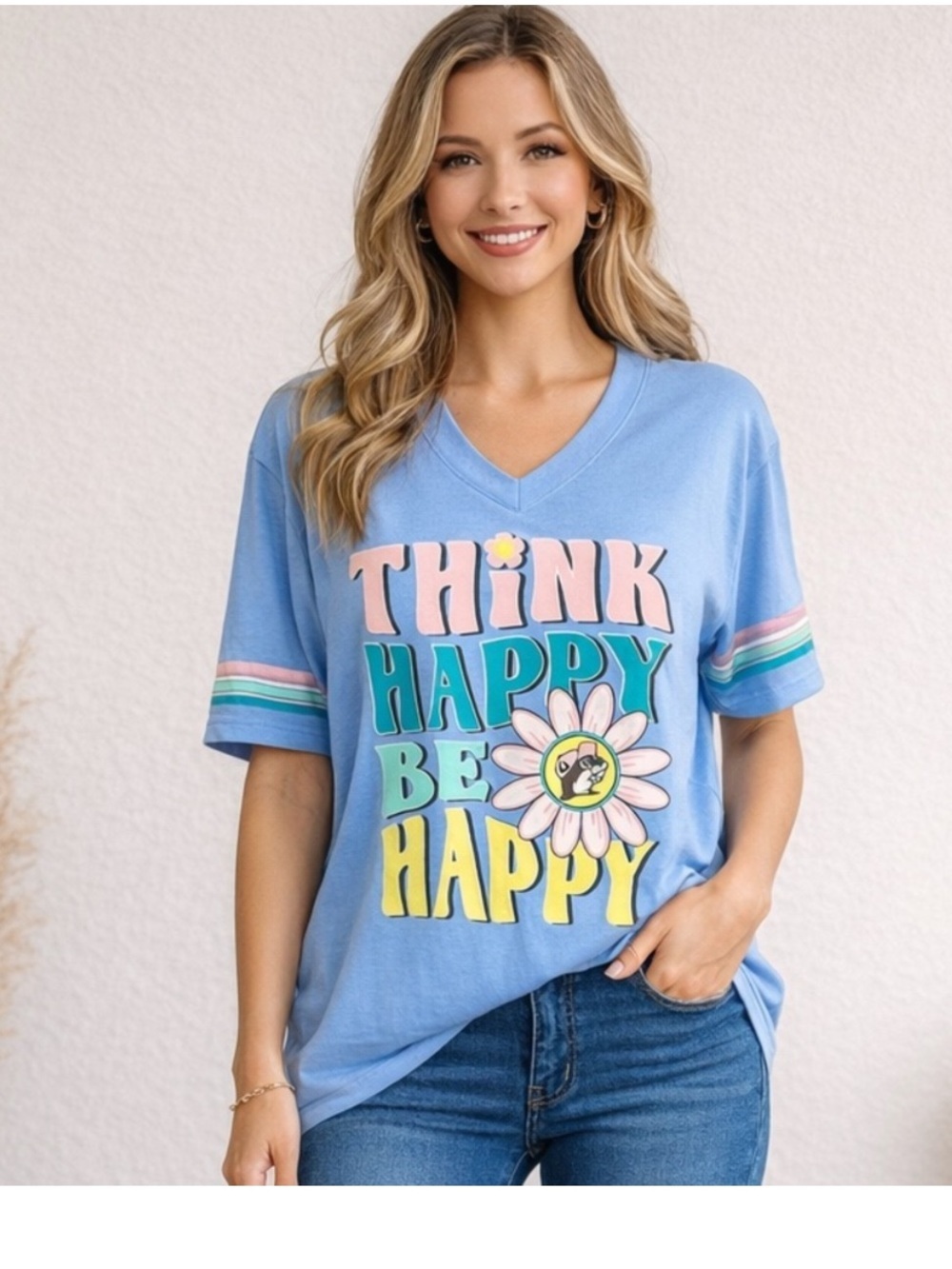 BUC-EES "Think Happy Be Happy' Flower T-shirt Medium